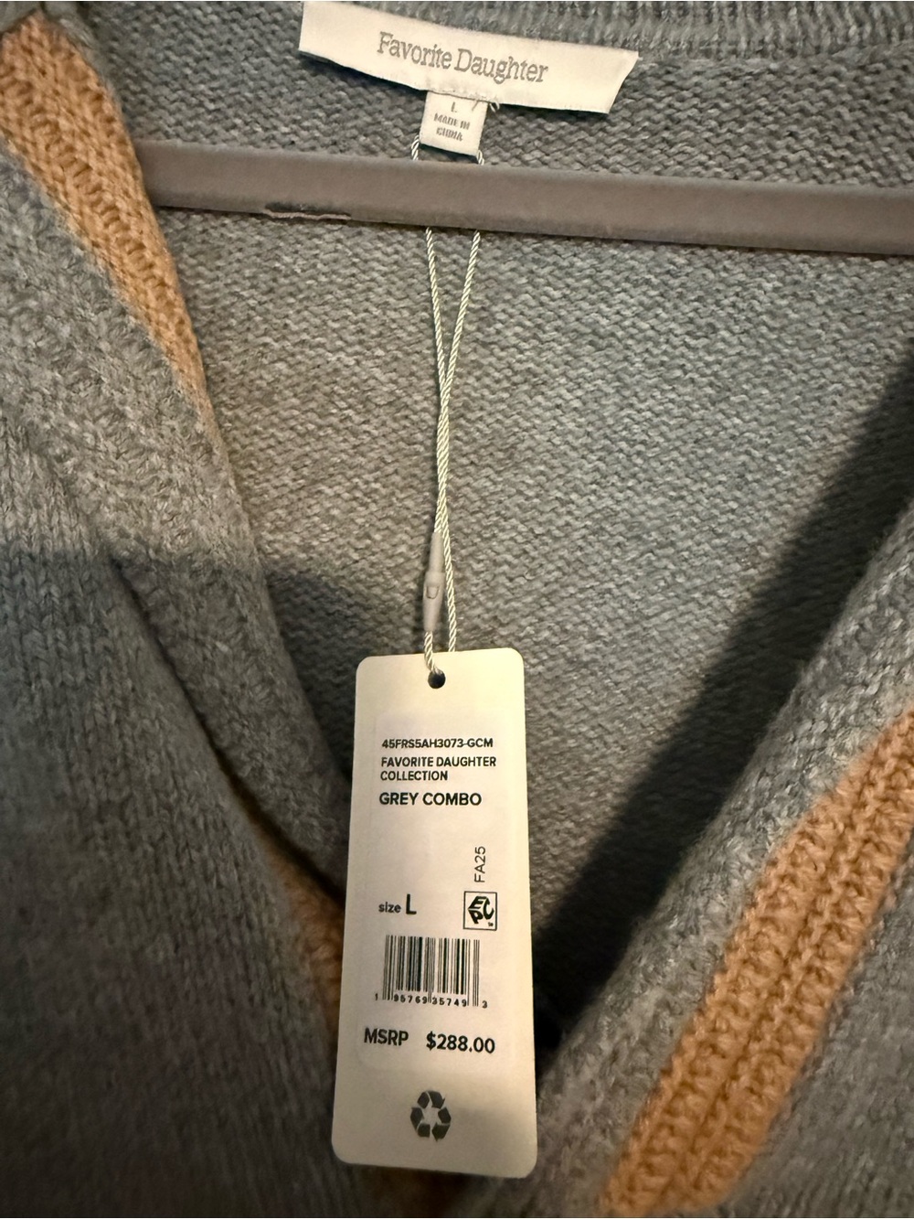 Favorite Daughter Grey V-Neck Sweater with Tan Stripe Accents - Picture 2 of 6
